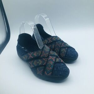 Bernie Mev Womens Size 5-36 Navy Multi Memory Foam Aztec Print‎ Slip On Shoes